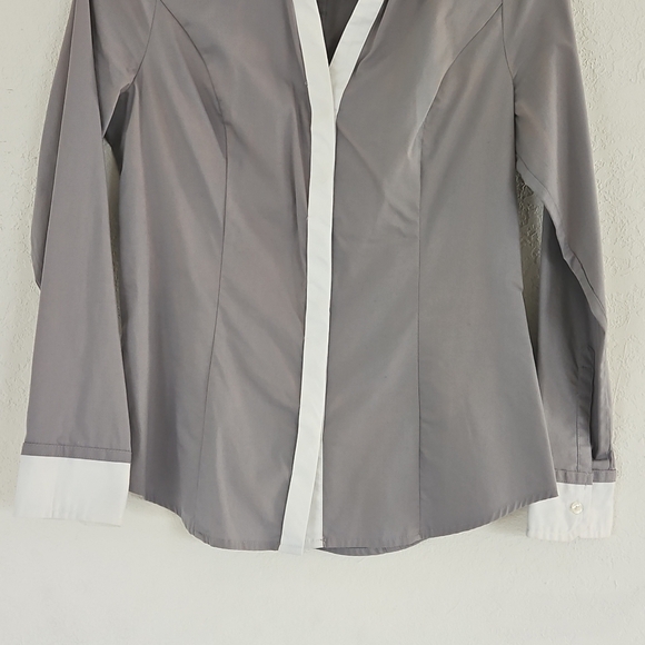 Express Gray Button Down Shirt Essential Modern White Collar Details Dress Shirt - Picture 4 of 12